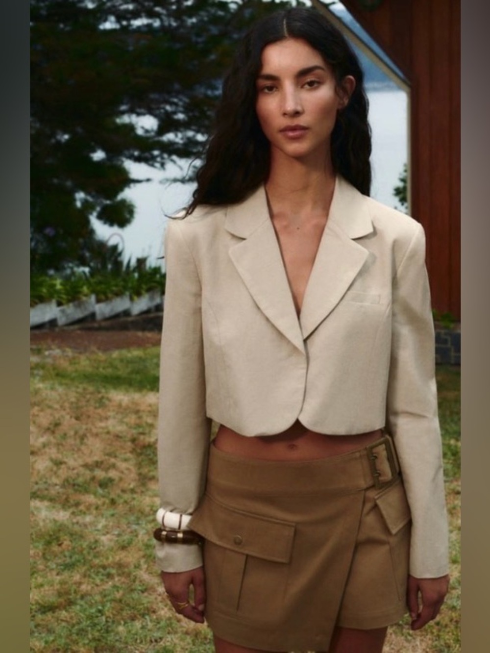 Zara Linen Blend Cropped Blazer